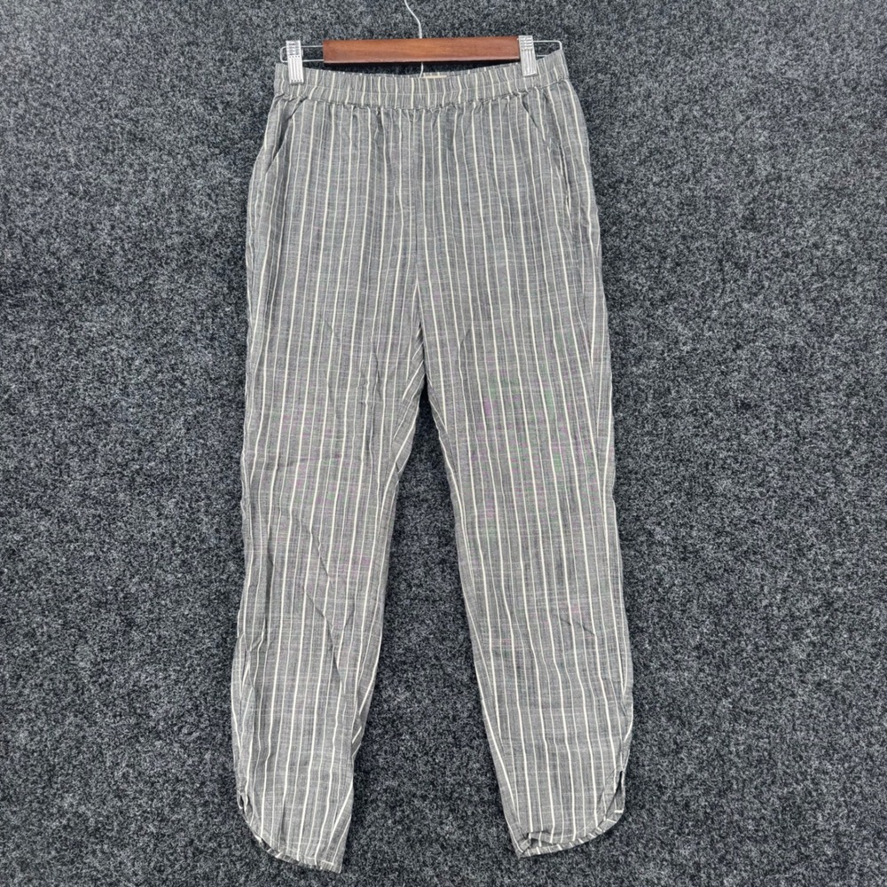 Marine Layer Gray White Striped Tencel Elastic Waist Tulip Hem Pants XS